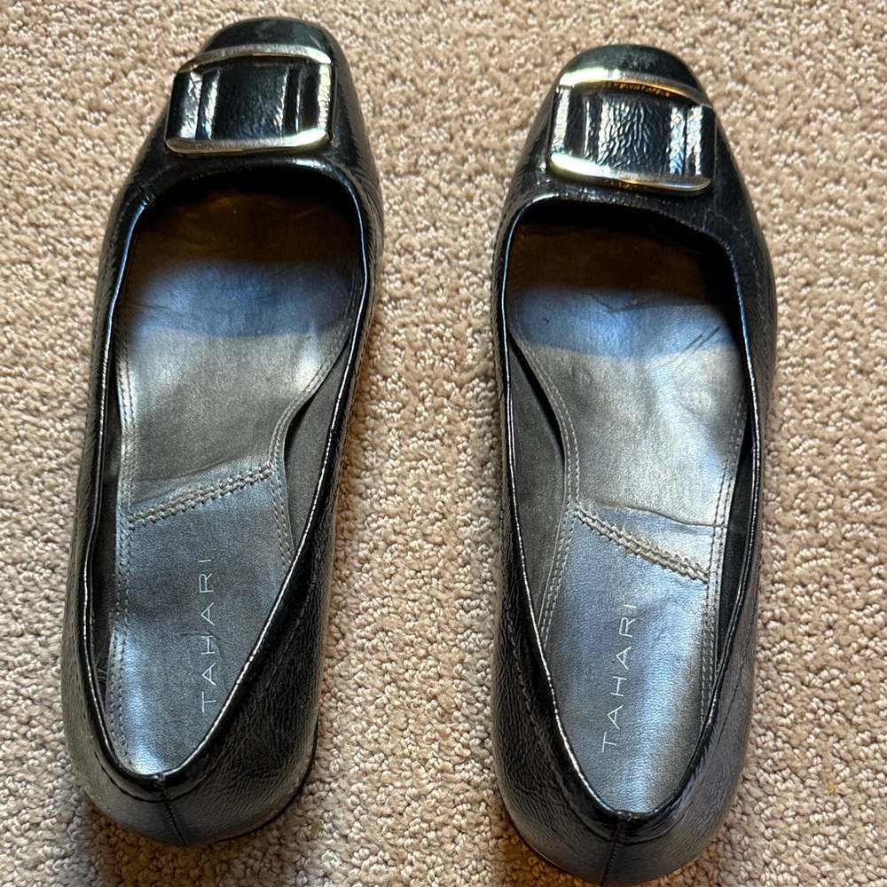 Tahari Black Buckle Flats